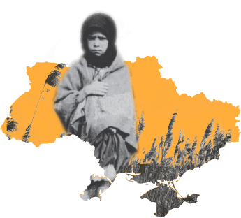 Starving girl over map of Ukraine