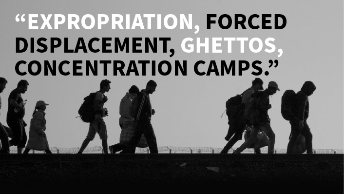 Image with quote “Exportation, forced displacement, ghettos, concentration camps.”
